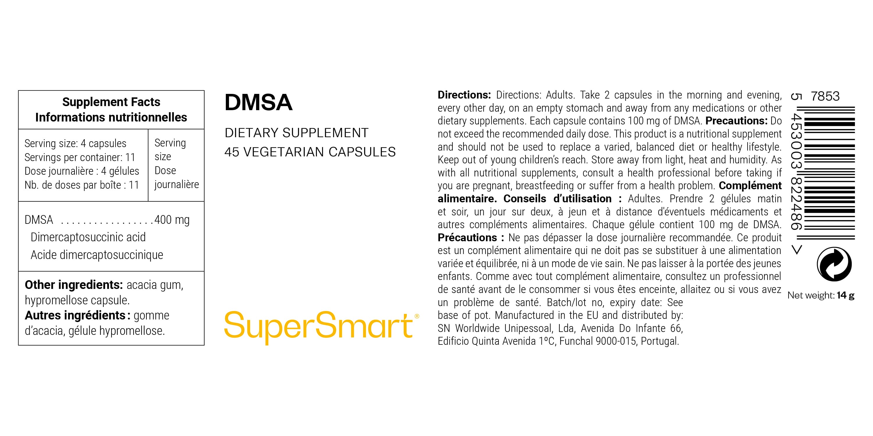 Complément alimentaire DMSA, acide dimercaptosuccinique pour la désintoxication