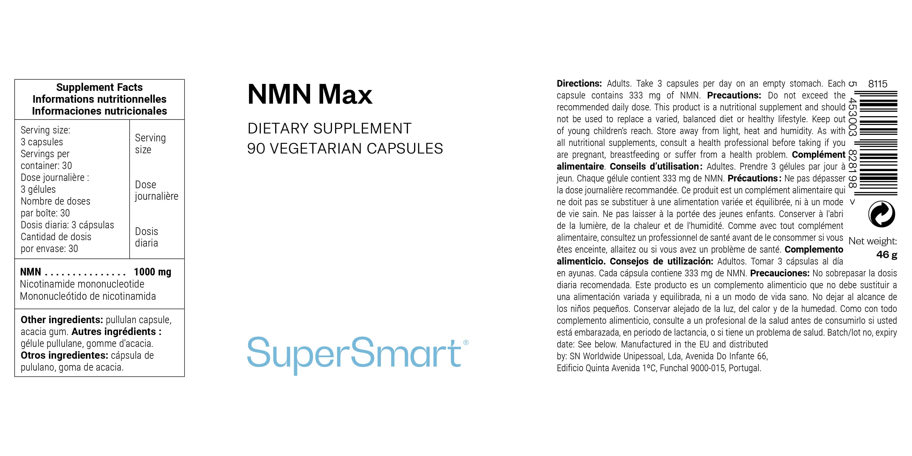 Complément alimentaire de NMN (nicotinamide mononucléotide)