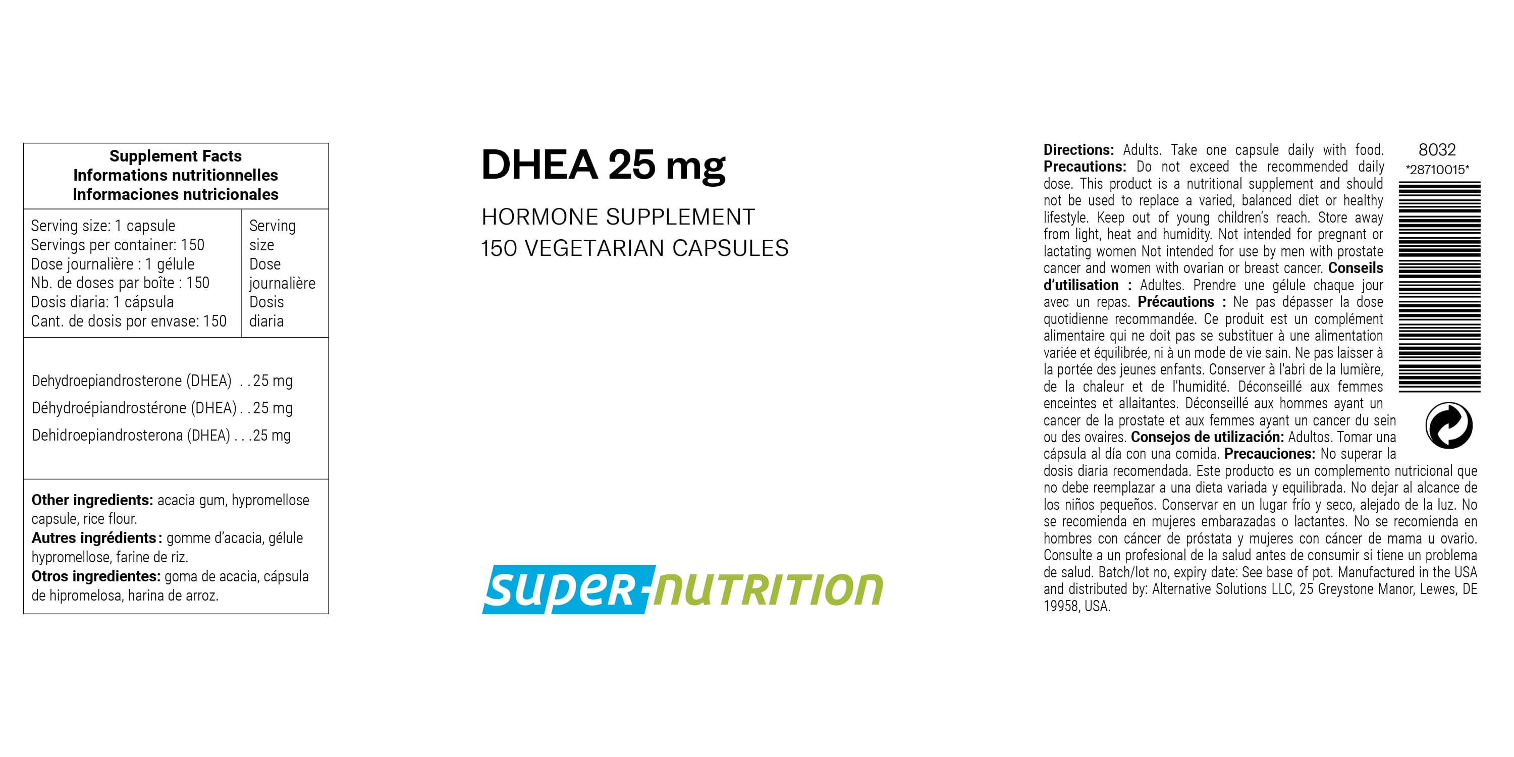 Complément alimentaire de DHEA 25 mg
